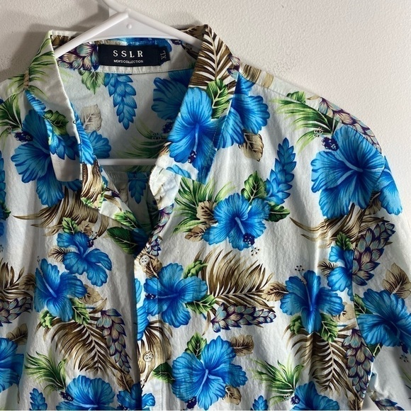 SSLR Blue Hawaiian Shirt XL White Button Down Short Sleeve Men’s - Picture 4 of 5